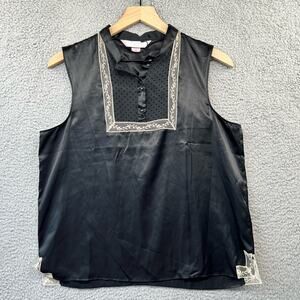 VICTORIA'S SECRET ANGELS  Sleeveless Top M Medium Black Satin Lace Office Goth
